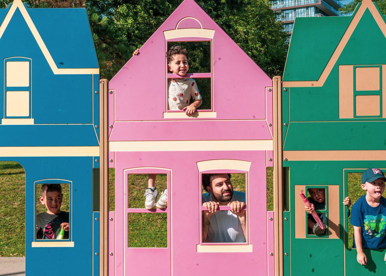 Jad El Ghali and children playing together at a Mississauga playground